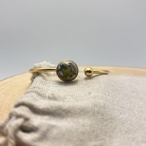 Bracelet jonc cabochon ajustable taille S/M "Vert Olive"