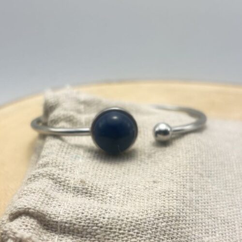 Bracelet jonc cabochon ajustable taille S/M "Unis" Bleu Navy