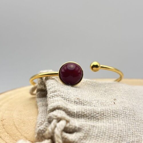 Bracelet jonc cabochon ajustable taille S/M "Unis" Rouge Bordeaux