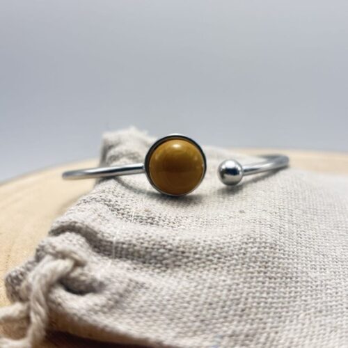 Bracelet jonc cabochon ajustable taille S/M "Unis" Jaune Cèdre