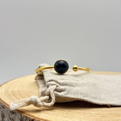 Bracelet jonc cabochon ajustable taille S/M "Unis" Noir doré
