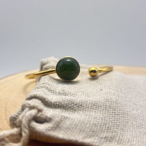 Bracelet jonc cabochon ajustable taille S/M "Unis" Vert Olive