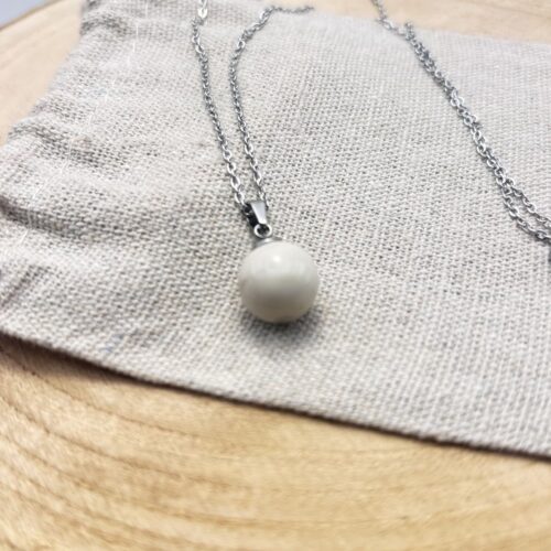 Collier petite perle "Unis" Crème Acier