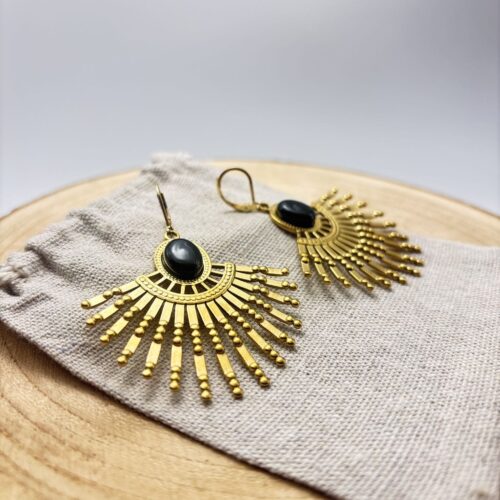 Boucles d'oreilles orientales "Unis" Noir Doré