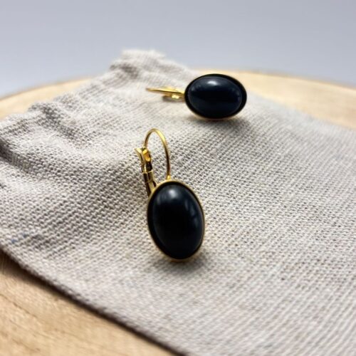 Boucles d'oreilles ovales "Unis" Noir Doré