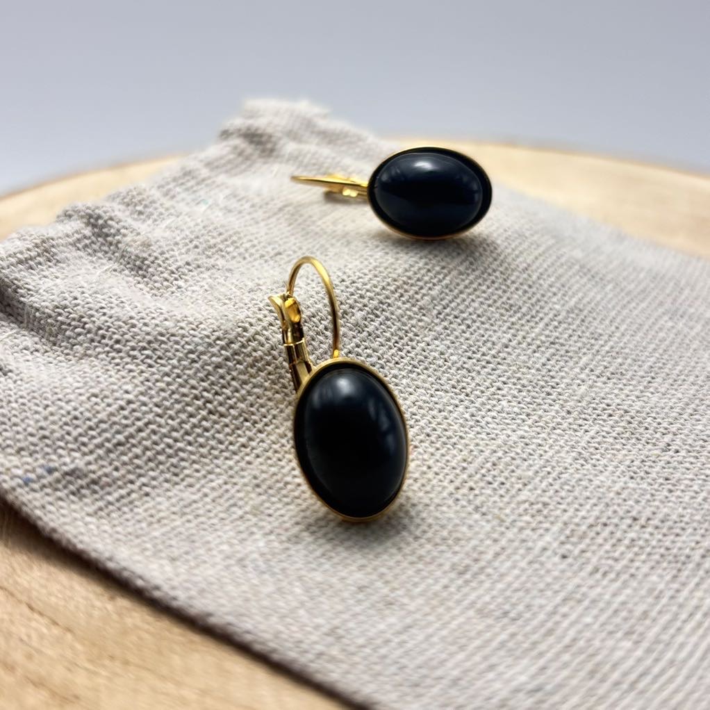 Boucles d&rsquo;oreilles ovales « Unis » Noir Doré