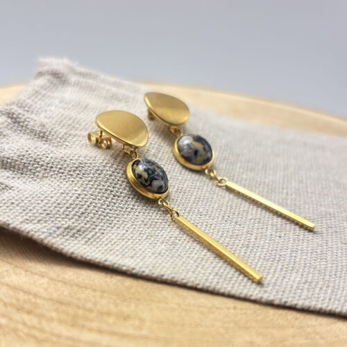 Clous d'oreilles pendants cabochons "Intense" Doré