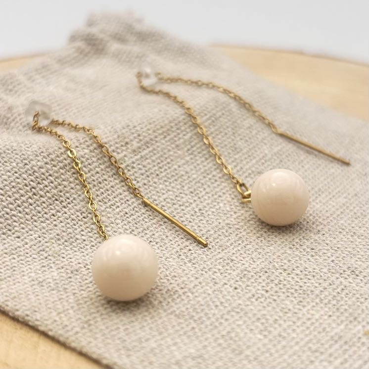 Boucles d’oreilles chaînettes « Crème rosé »