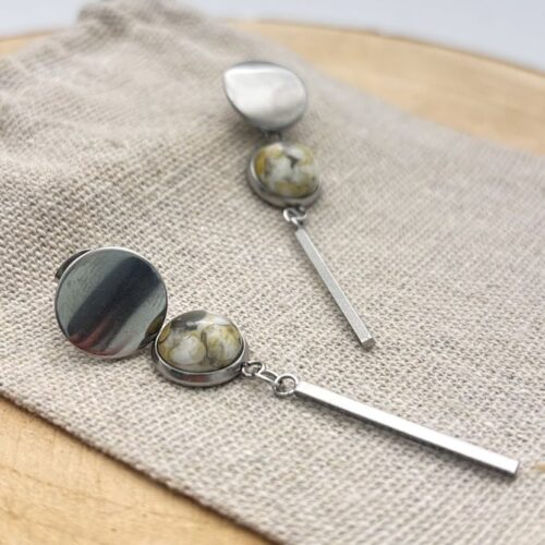 Clous d'oreilles pendants cabochon "Anis"