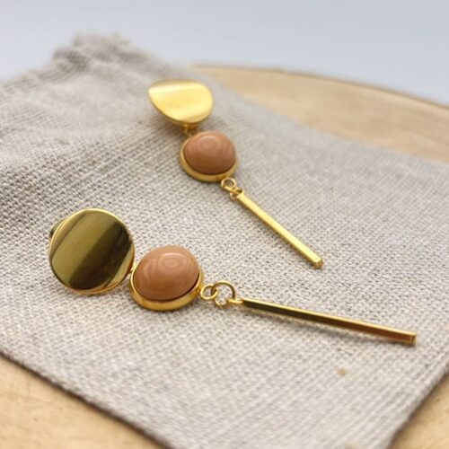 Clous d'oreilles pendants cabochon "Nude Uni"