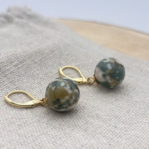 Boucles d'oreilles perles "Kaki"