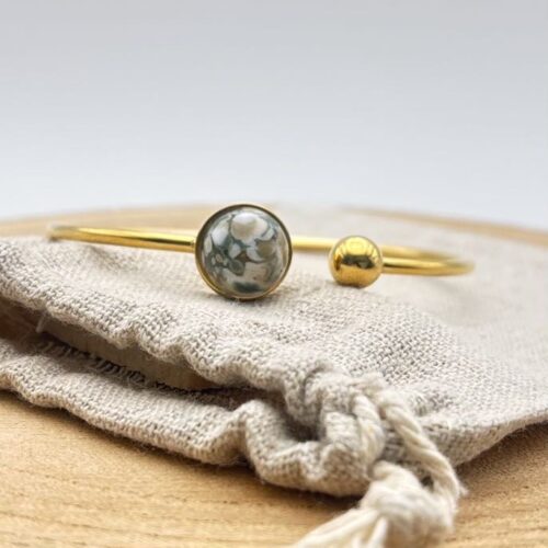 Bracelet jonc cabochon ajustable taille L "Kaki"