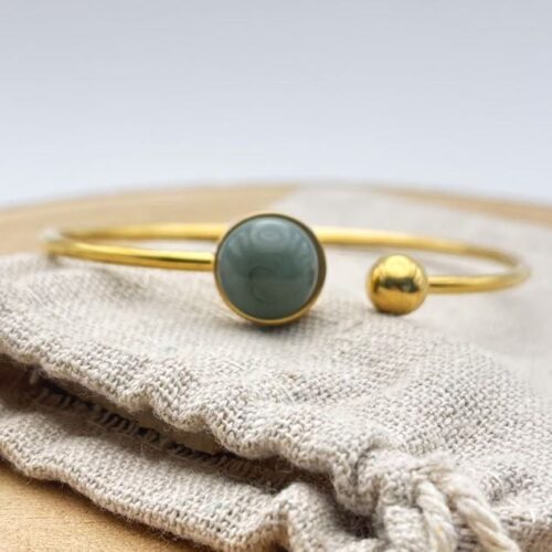 Bracelet jonc cabochon ajustable taille L "Kaki Uni"