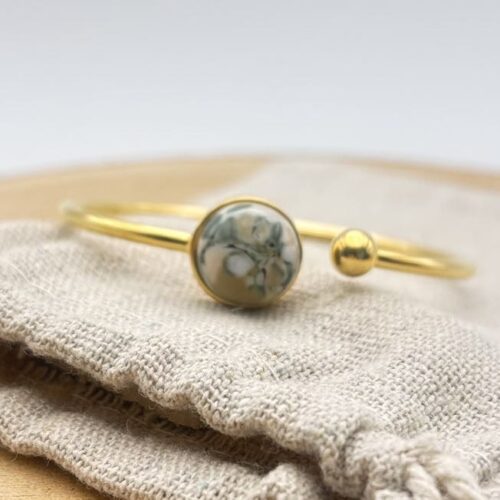 Bracelet jonc cabochon ajustable taille S/M "Kaki"