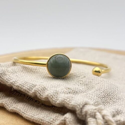 Bracelet jonc cabochon ajustable taille S/M "Kaki Uni"