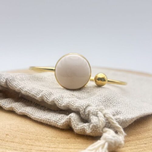 Bracelet jonc plat ajustable "Crème rosé"