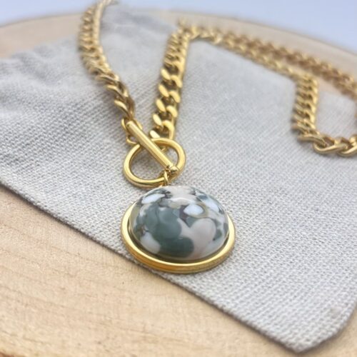 Collier cabochon "Kaki"