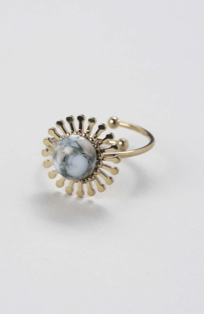 Bague fleur ajustable Kaki