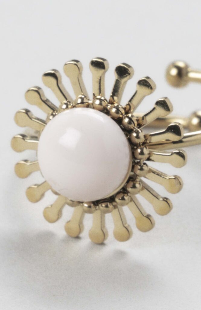 Bague fleur ajustable "Crème rosé uni"