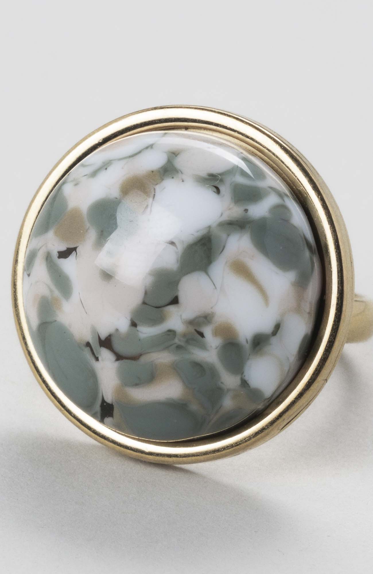 Bague cabochon rond ajustable Kaki