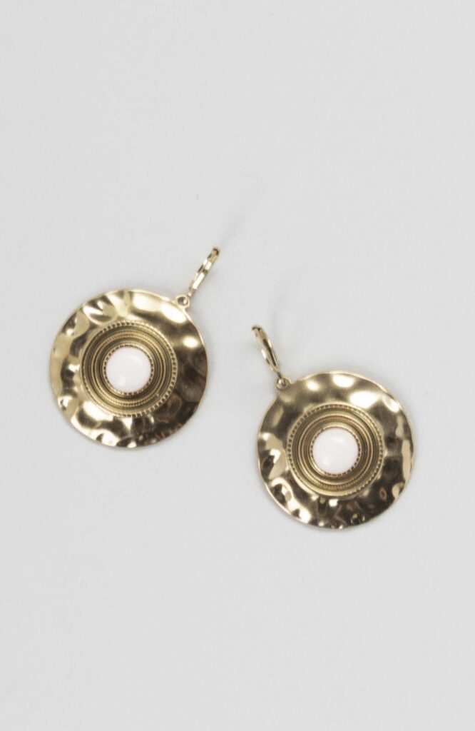 Boucles d'oreilles disque martelé "Crème rosé"