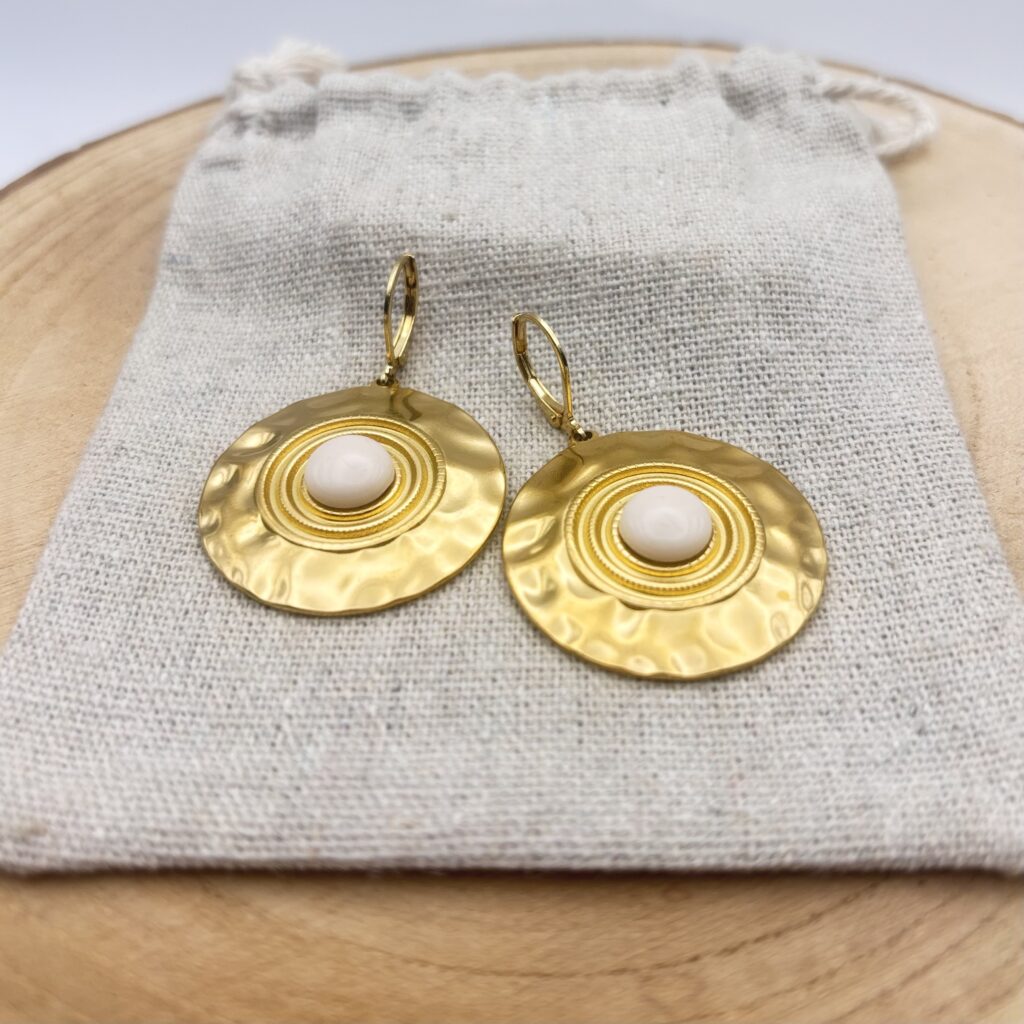 Boucles d'oreilles disques "Crème rosé"