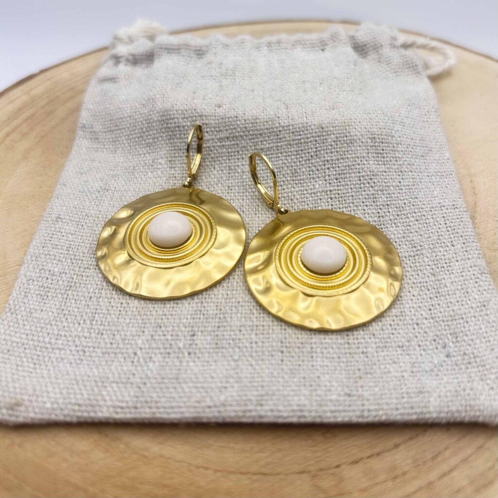 Boucles d'oreilles disques "Crème rosé"
