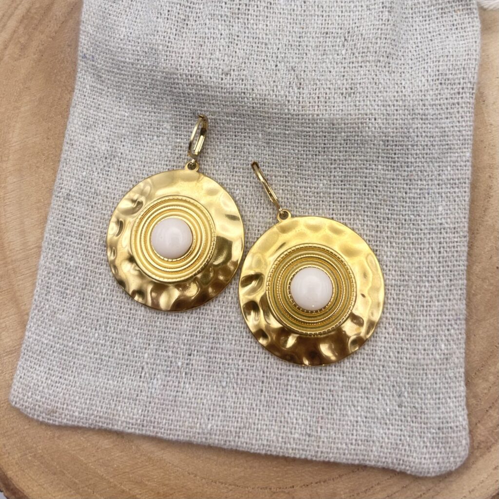 Boucles d'oreilles disques "Crème rosé"