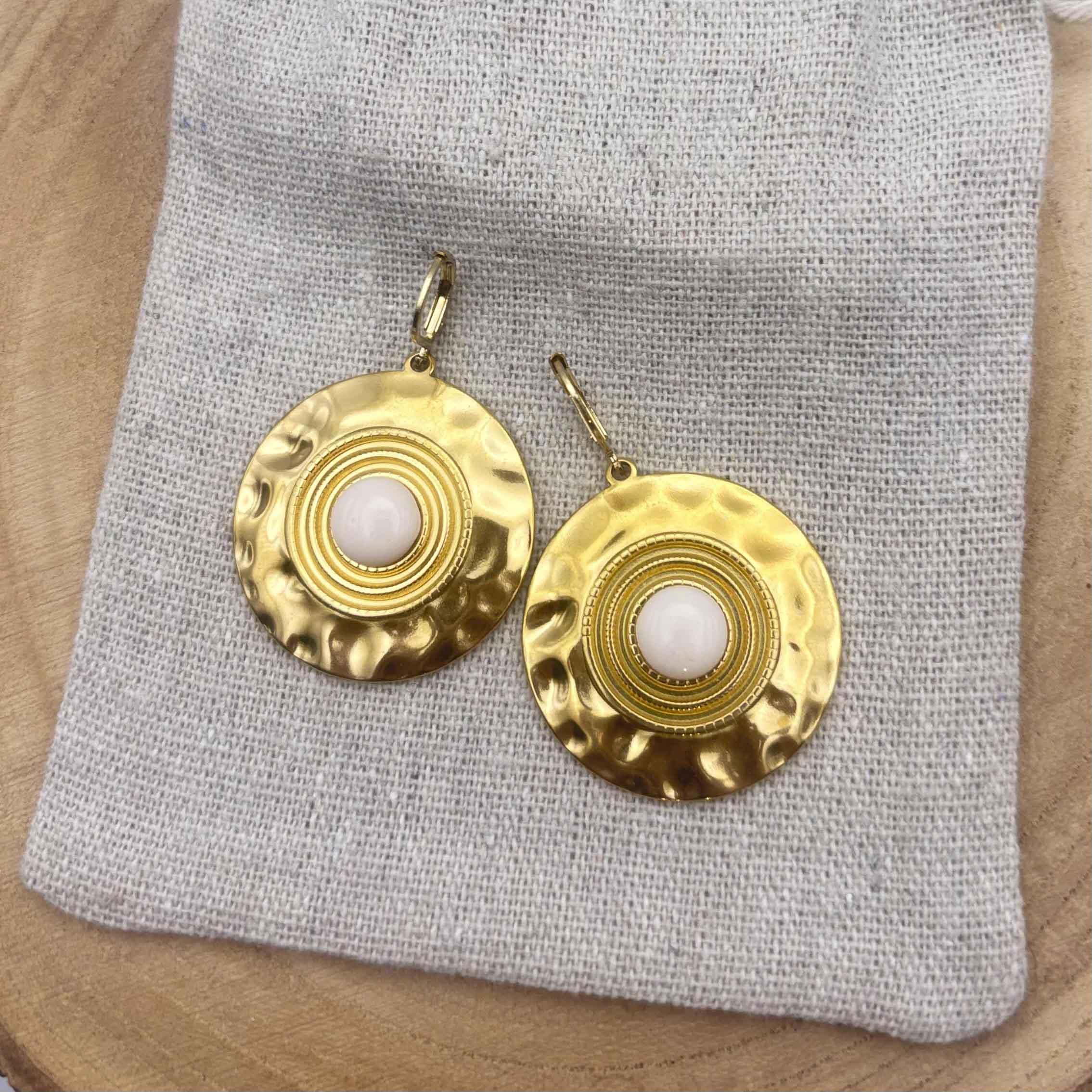 Boucles d’oreilles disques « Crème rosé »