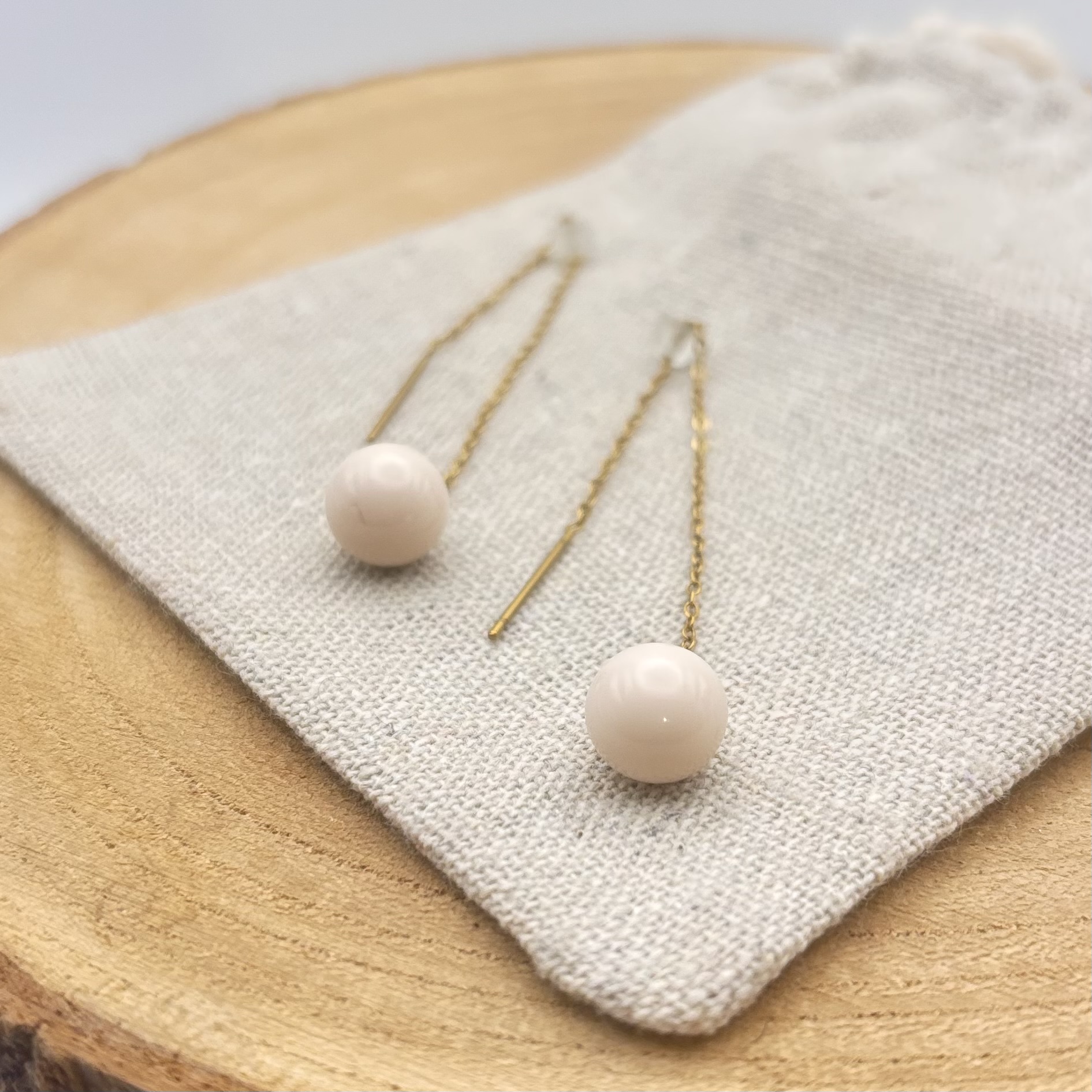 Boucles d’oreilles chaînettes « Crème rosé »