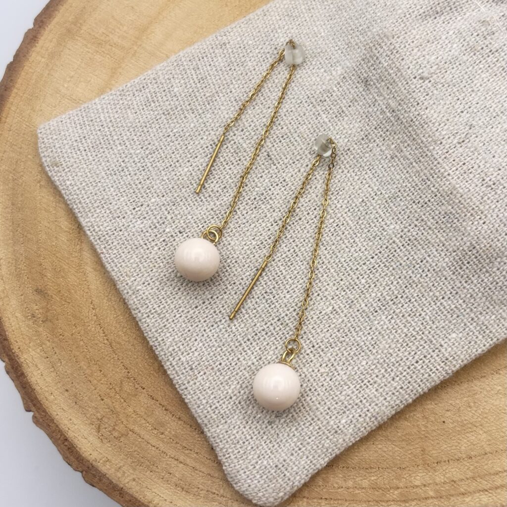 Boucles d'oreilles chaînettes "Crème rosé"
