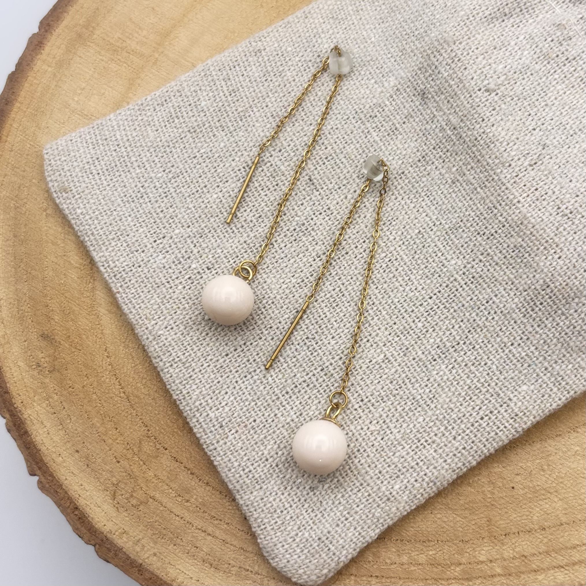 Boucles d’oreilles chaînettes « Crème rosé »