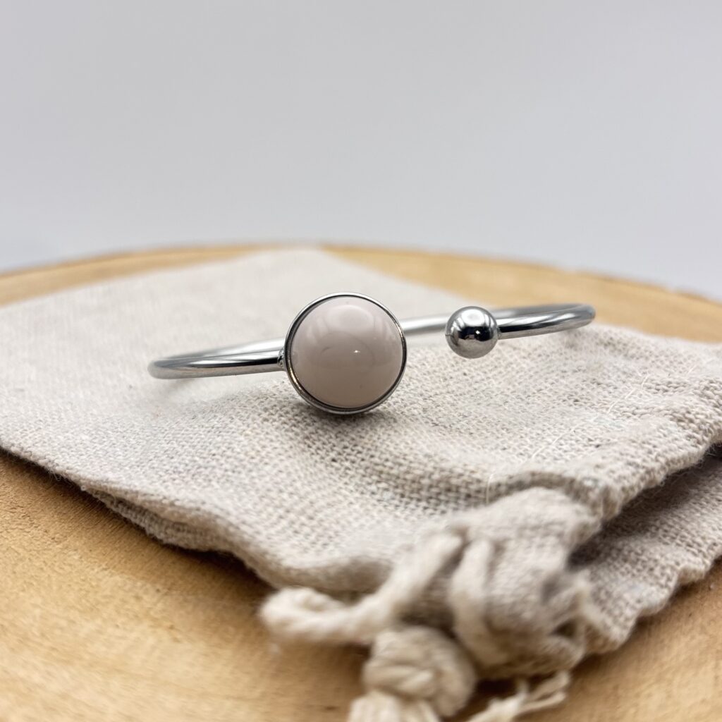 Bracelet jonc cabochon ajustable taille S/M "Ivoire"