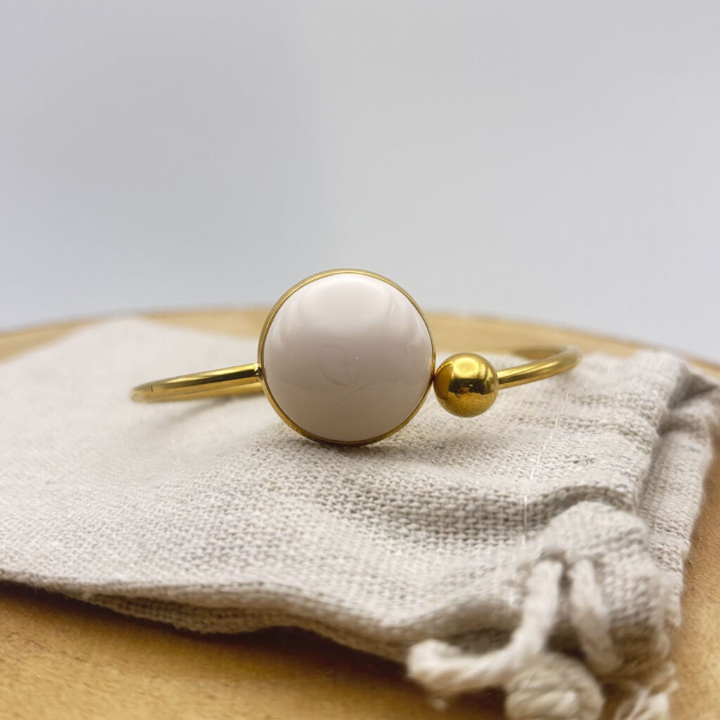 Bracelet jonc plat ajustable "Crème rosé"