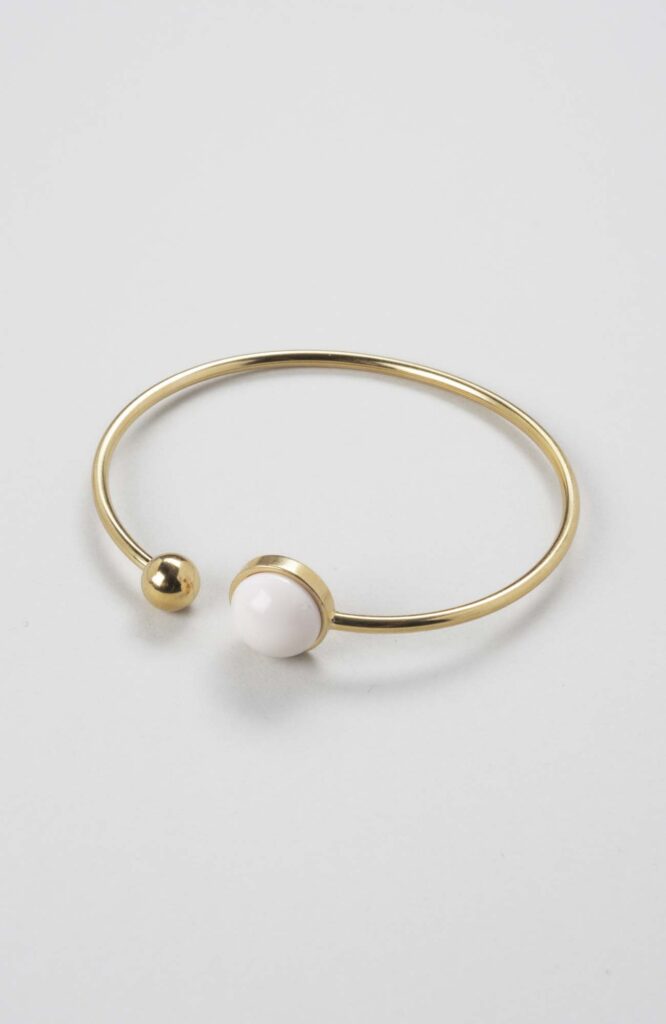 Bracelet jonc cabochon ajustable taille L "Crème rosé"