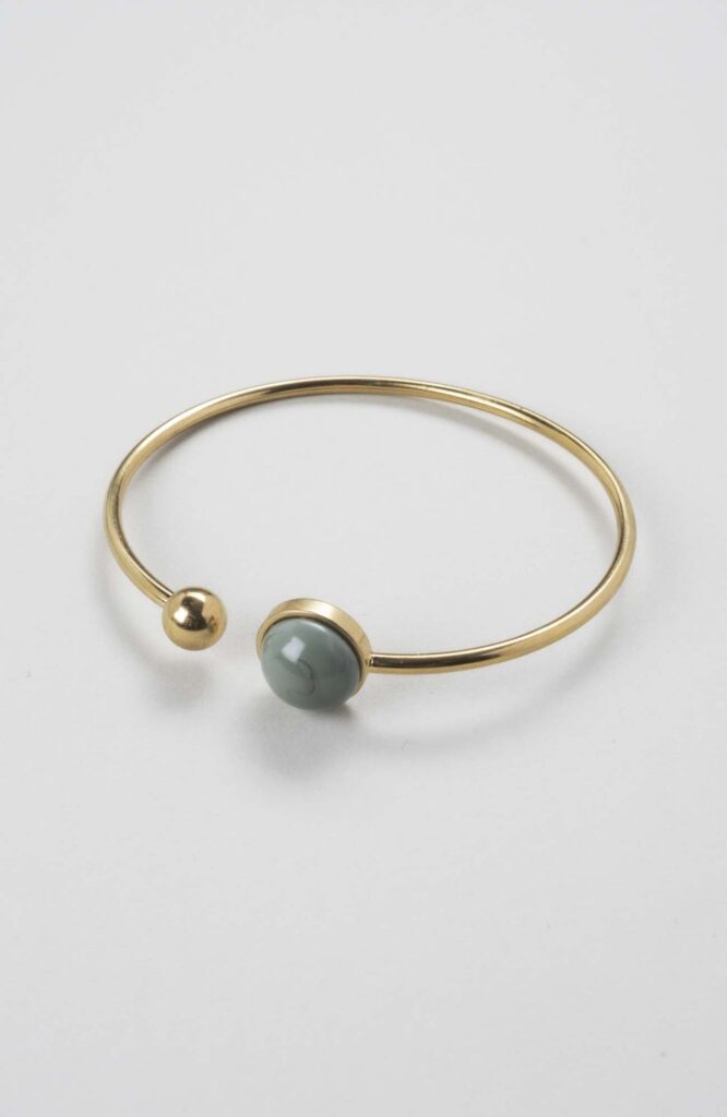 Bracelet jonc cabochon ajustable taille L Kaki Uni