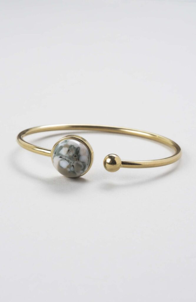 Bracelet jonc cabochon ajustable taille S/M Kaki
