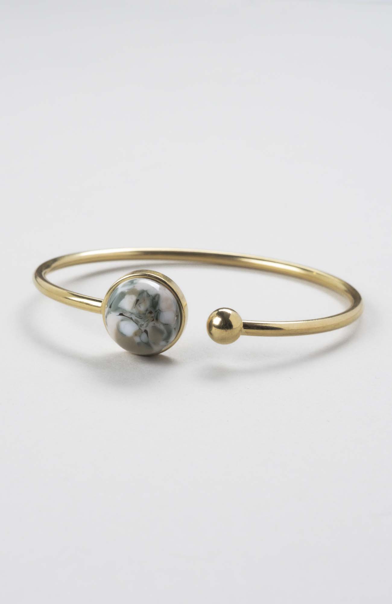 Bracelet jonc cabochon ajustable taille S/M Kaki