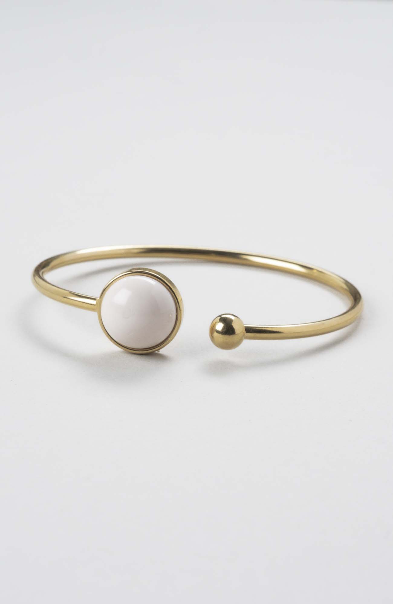Bracelet jonc cabochon ajustable taille S/M Crème rosé