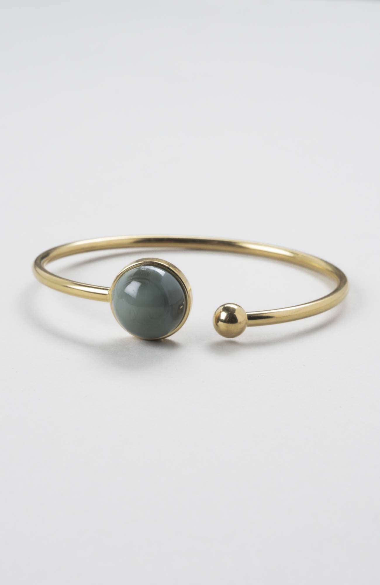 Bracelet jonc cabochon ajustable taille S/M Kaki Uni