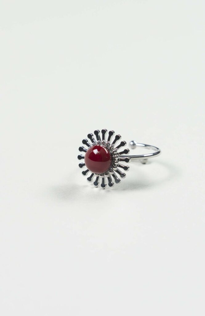 Bague fleur Velours Uni Argenté