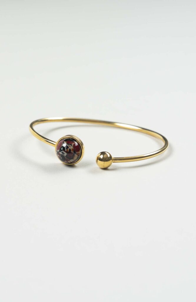 Bracelet grand jonc cabochon Velours Doré