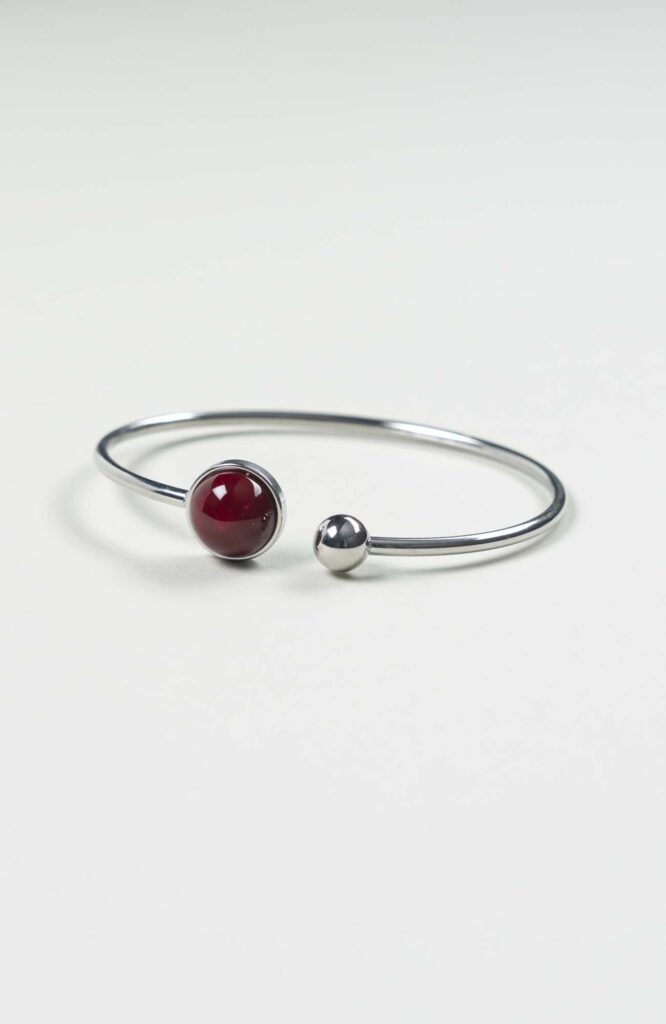 Bracelet grand jonc cabochon Velours Uni Argenté