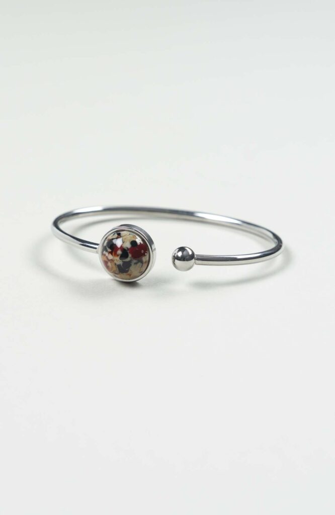 Bracelet petit jonc cabochon Velours Argenté