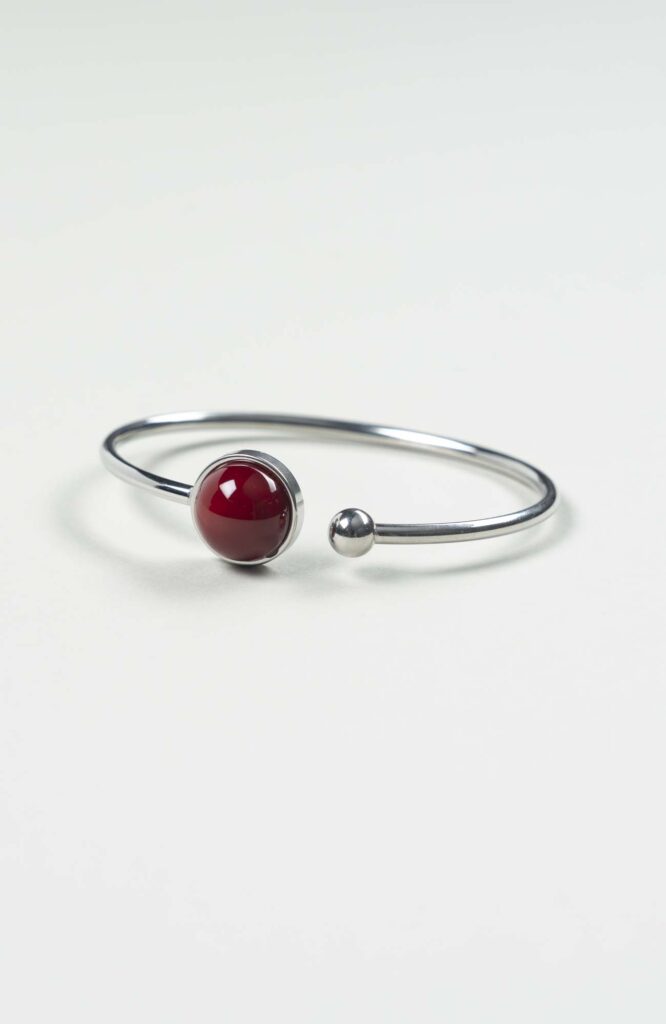 Bracelet petit jonc cabochon Velours Uni Argenté