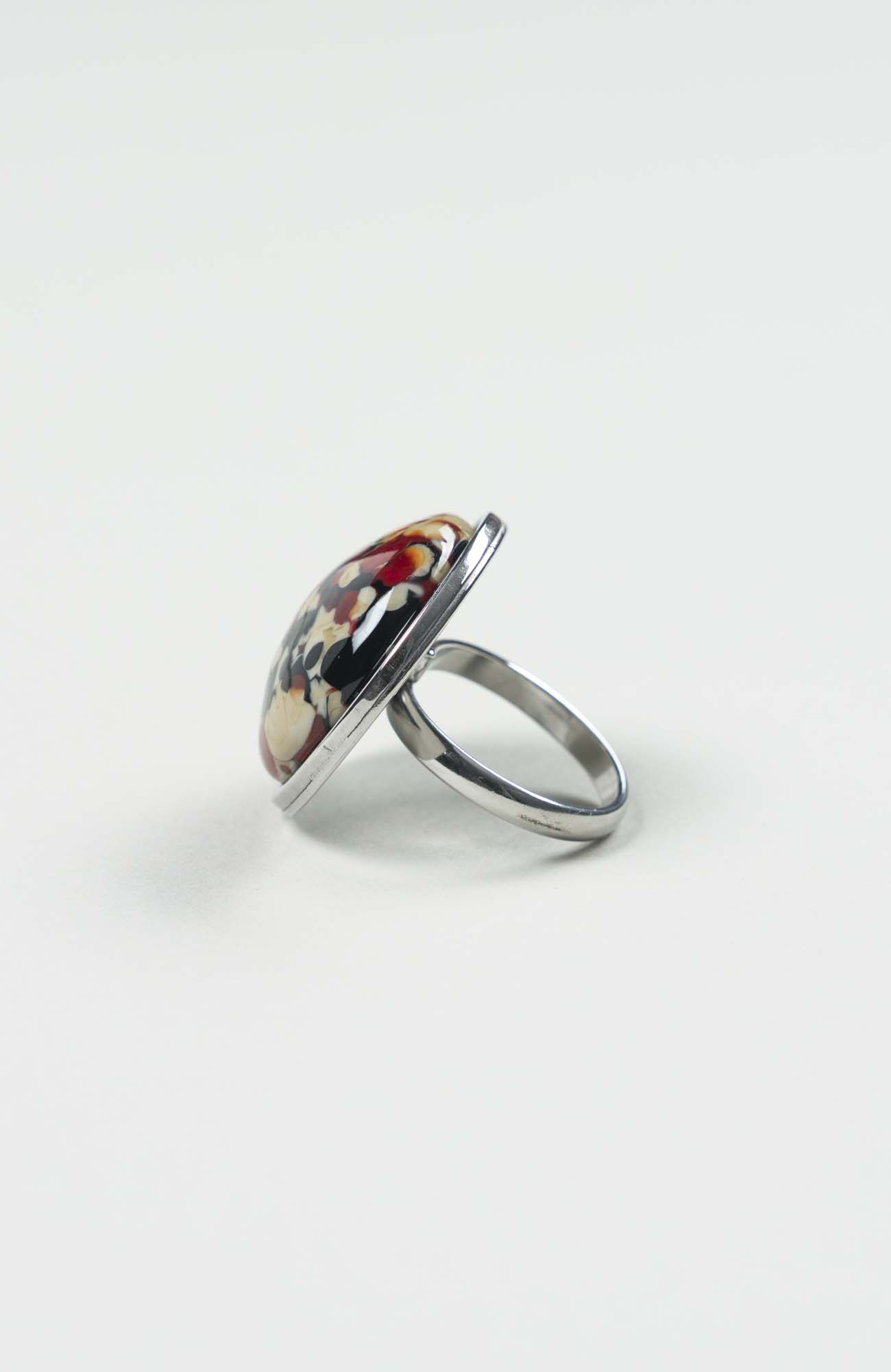 Bague grand cabochon Velours Argenté
