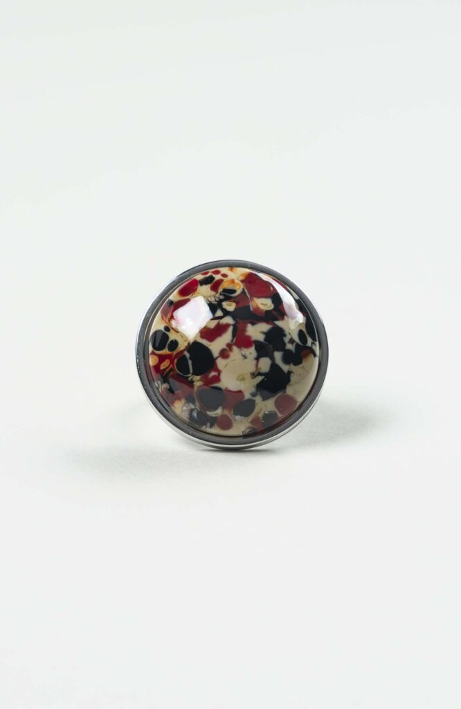 Bague grand cabochon Velours Argenté