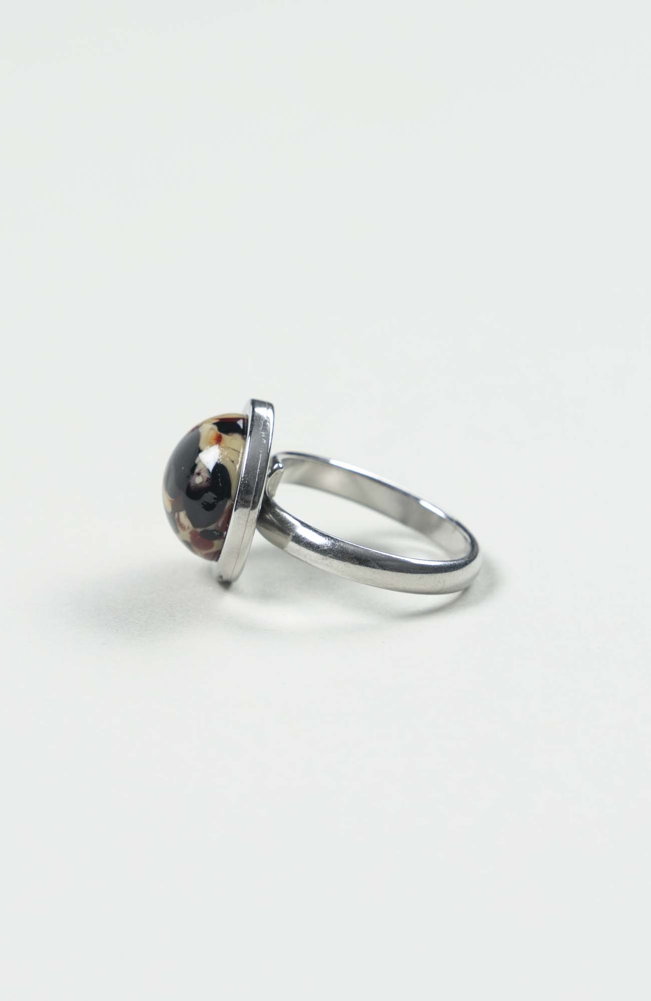 Bague petit cabochon Velours Argenté