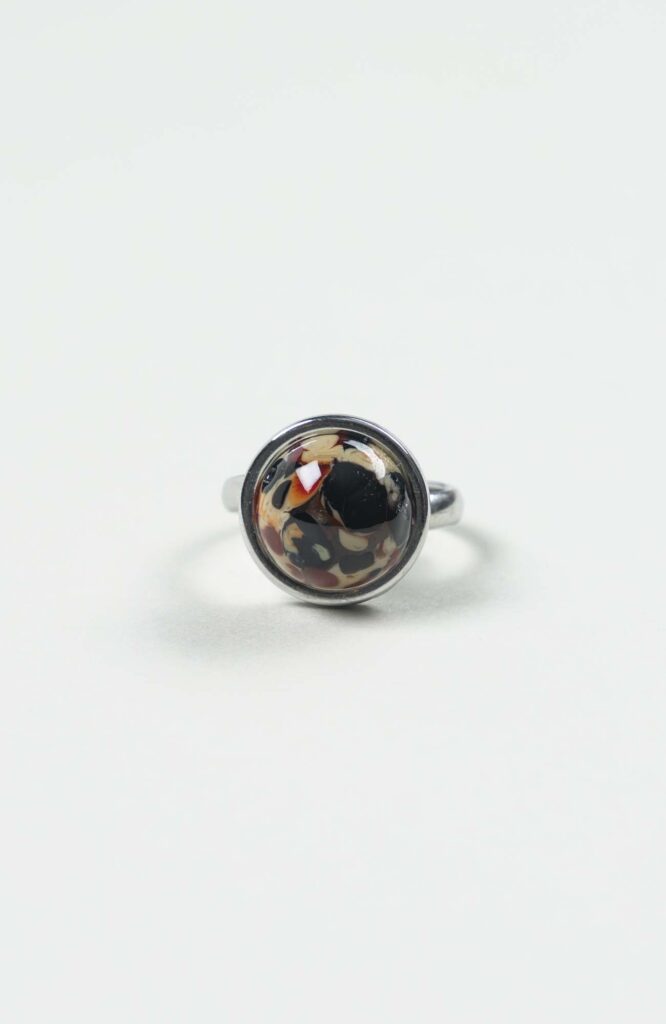 Bague petit cabochon Velours Argenté