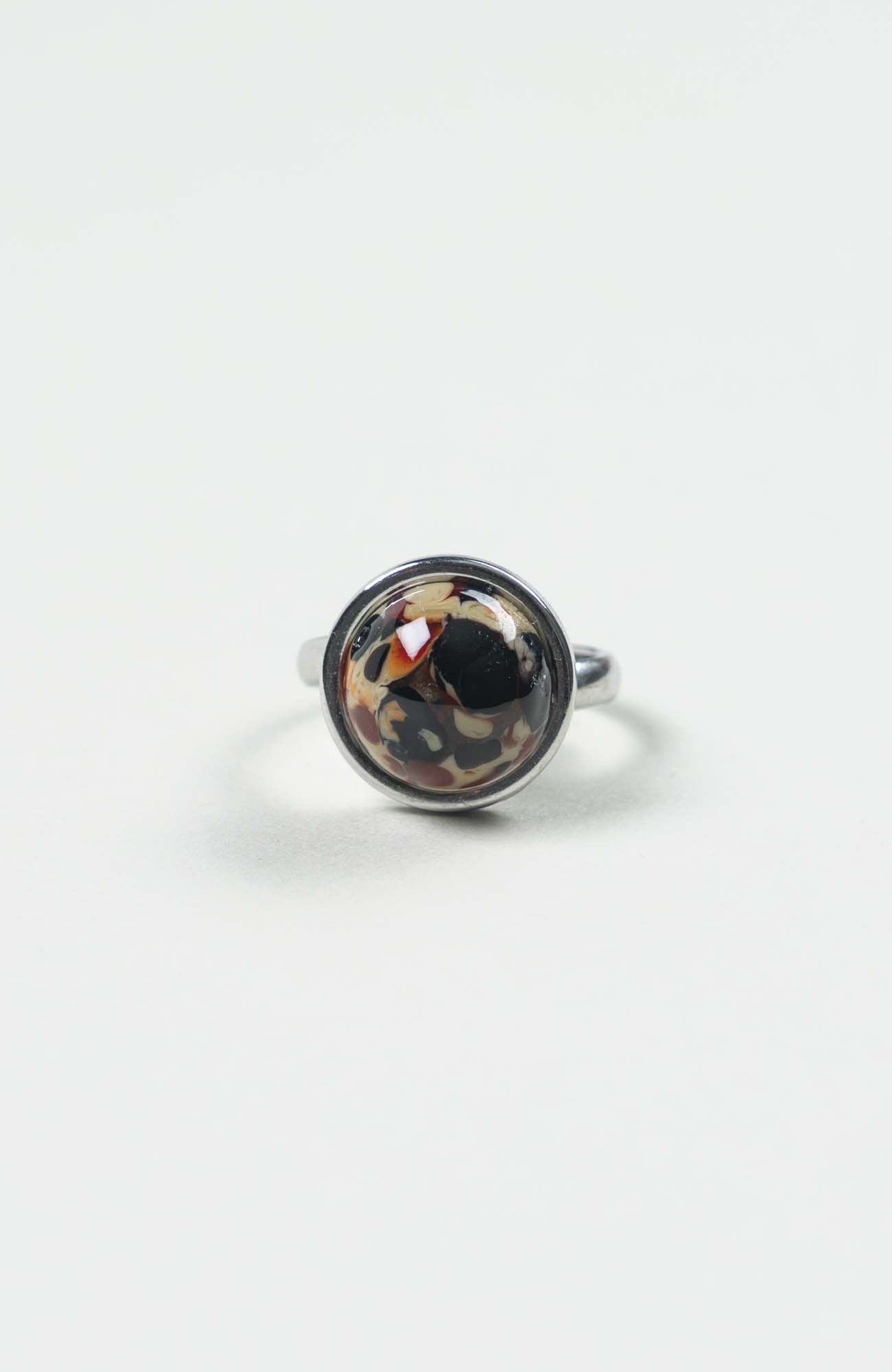 Bague petit cabochon Velours Argenté